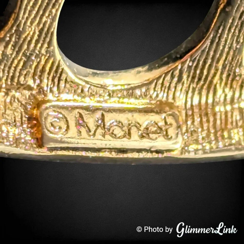 Vintage Monet Openwork Oval Shaped Teardrop Cut Out Gold Tone Brooch
